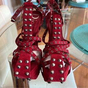 INTEREST CHECK Dior Red Suede Studded Platform Heels